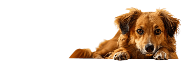 Dog peeking over the banner