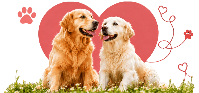 Two golden retrievers sitting together